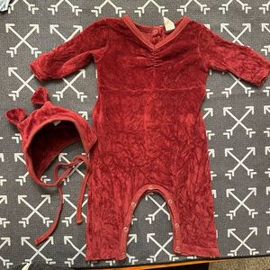 Kate Quinn organic cotton velour 3-6mo hat and romper bundle
